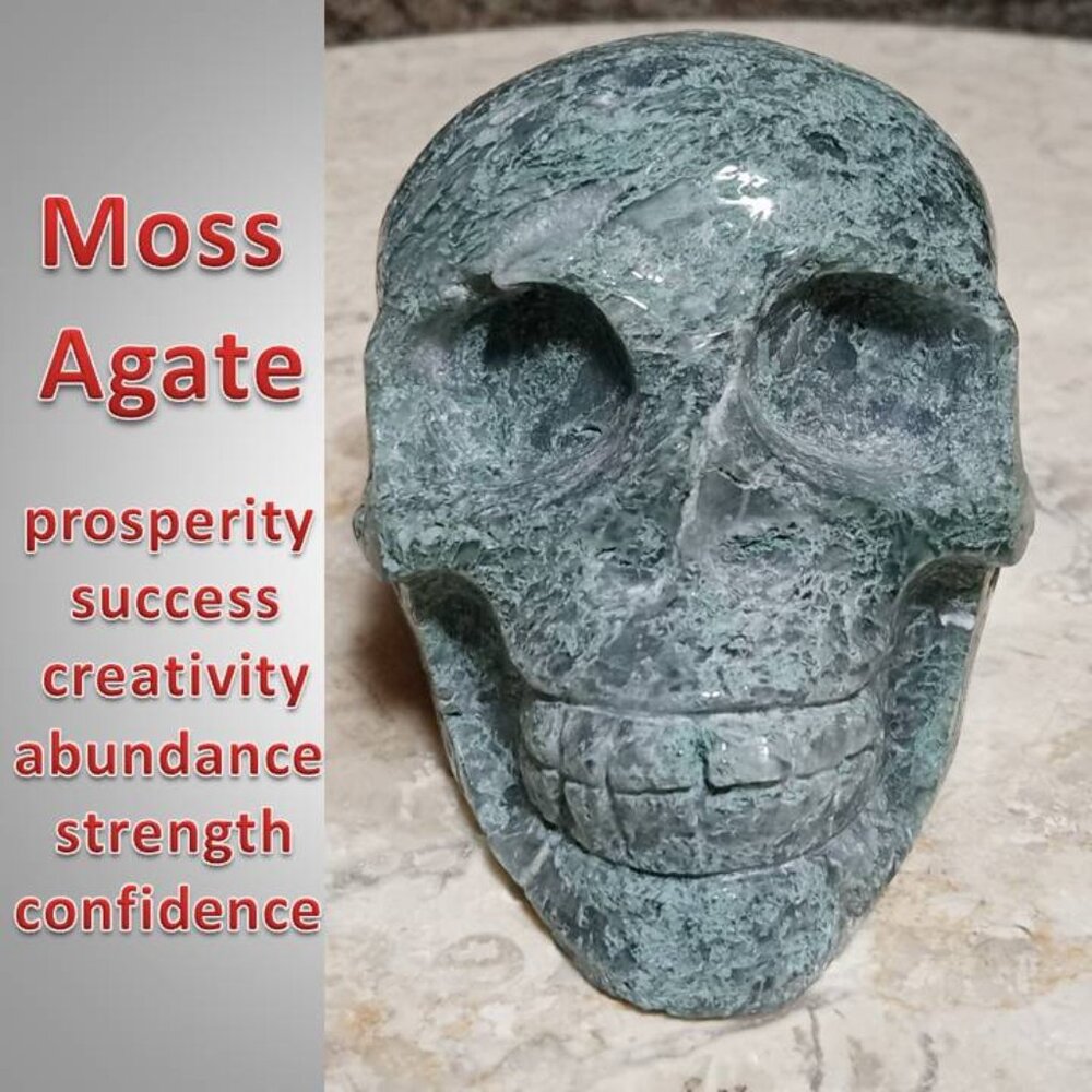 ❤️LAST DAY!  Moss Agate stone rock crystal SKULL